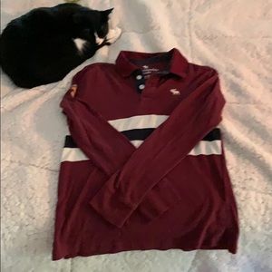 DONATED Abercrombie Boys maroon rugby stripe shirt
